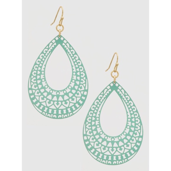 Metal Ornate Stencil Teardrop Earrings Turquoise - Picture 1 of 2